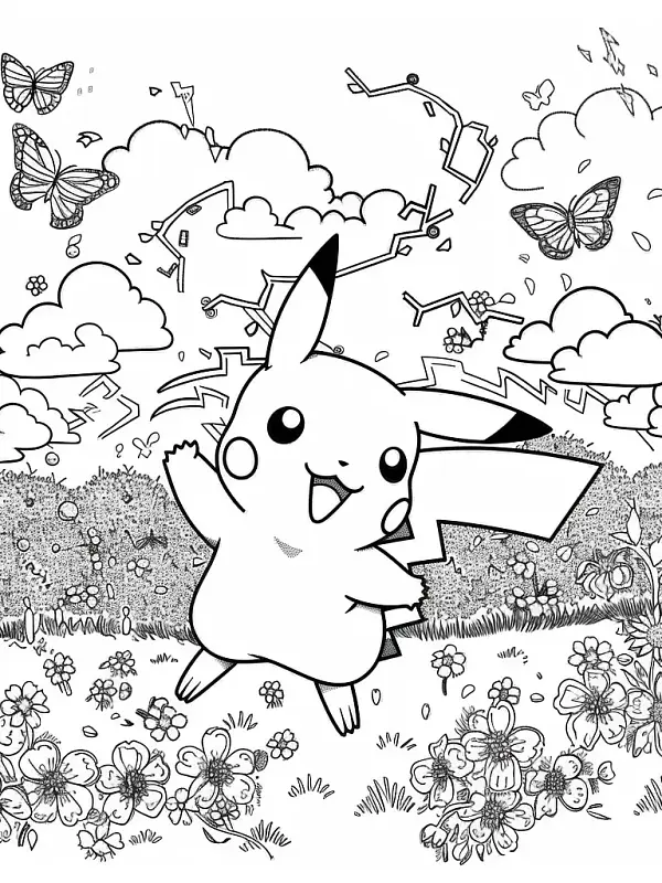 Pikachu frolicking in a spring meadow with blooming cherry blossoms - 3