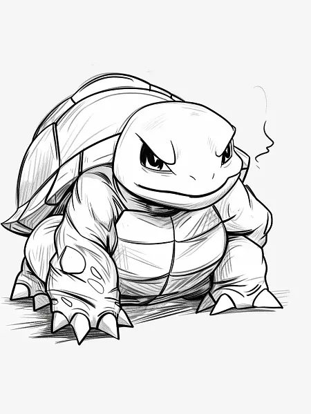 Blastoise black and white line art