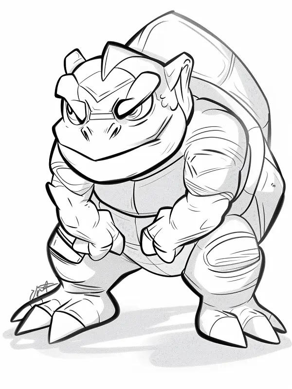 Blastoise black and white line art - 1