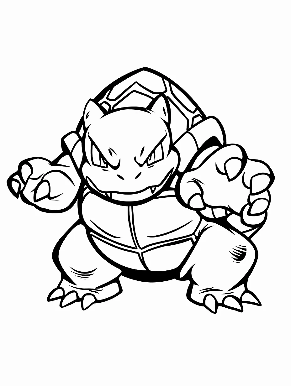 Blastoise black and white line art 3