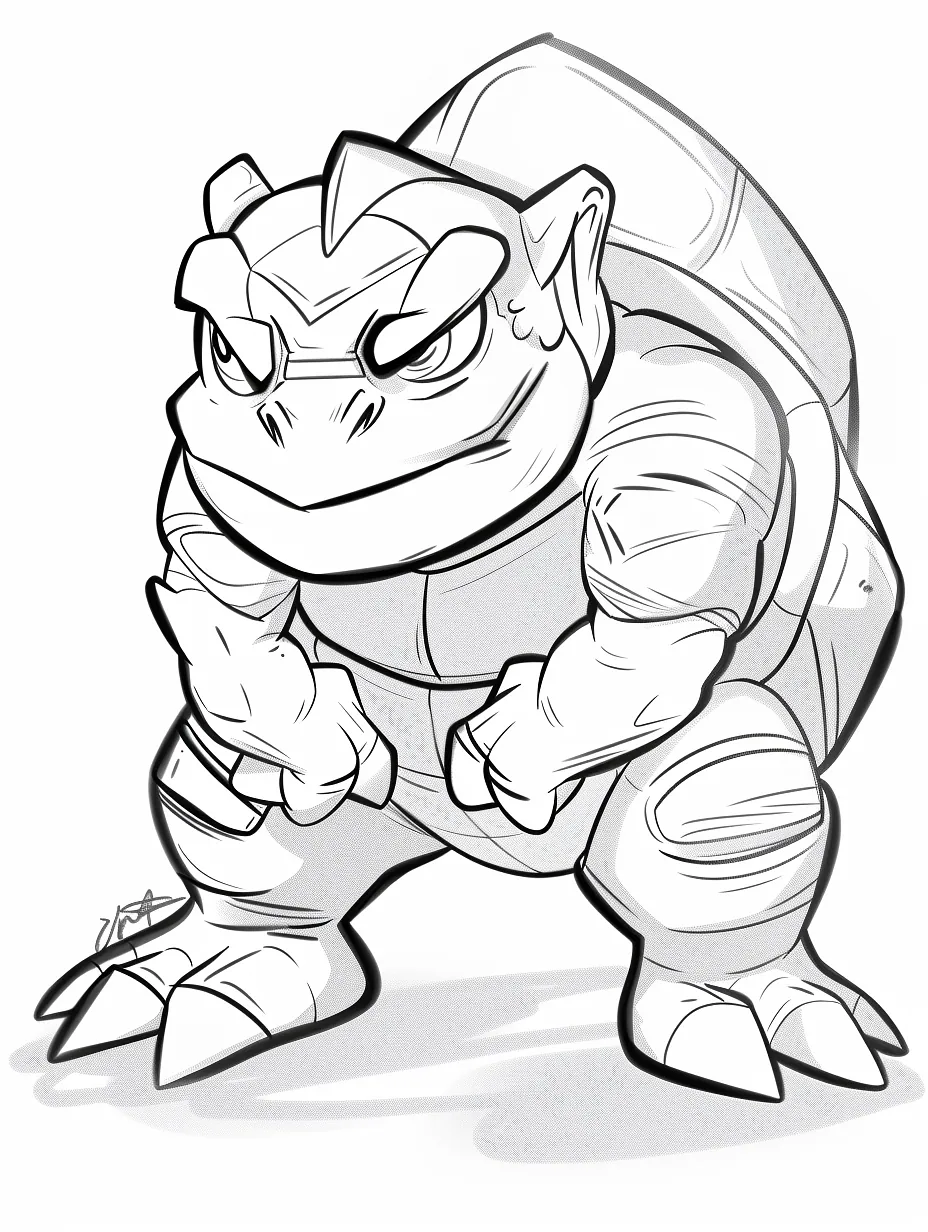 Blastoise black and white line art 2