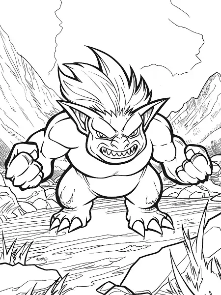 Machamp Pokemon Coloring Page with Mountain Background - 1