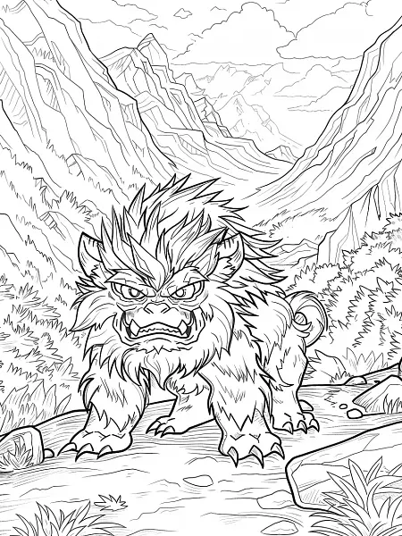 Machamp Pokemon Coloring Page with Mountain Background - 2