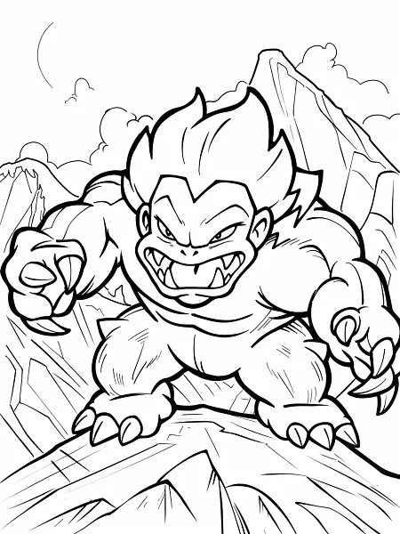 Machamp Pokemon Coloring Page with Mountain Background - 3