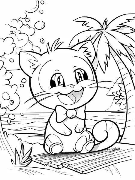 Meowth Pokemon Happy at the Beach Coloring Page - 2