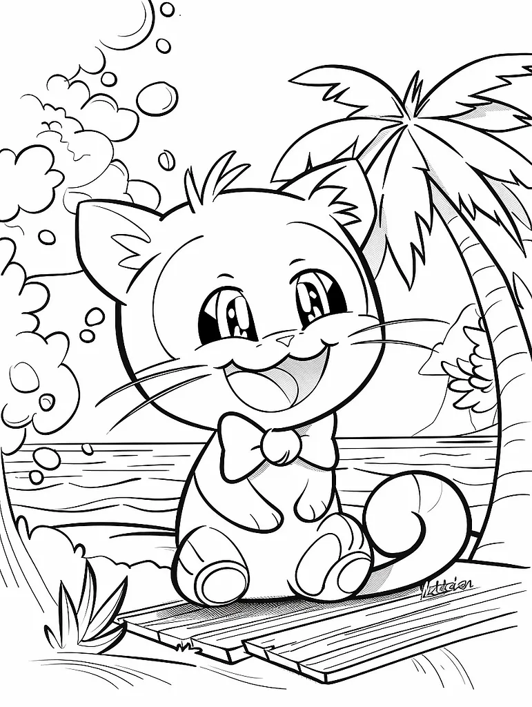 Meowth Pokemon Happy at the Beach Coloring Page 3