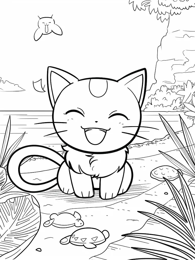 Meowth Pokemon Happy at the Beach Coloring Page 4