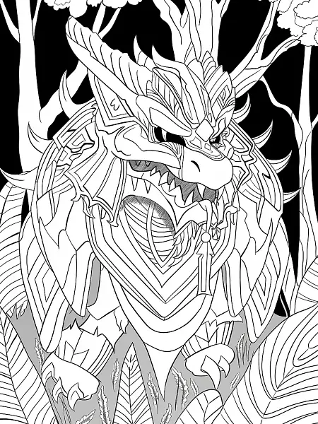 Giratina Pokemon in Dark Forest Coloring Page - 2