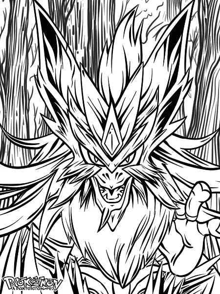 Giratina Pokemon in Dark Forest Coloring Page - 3