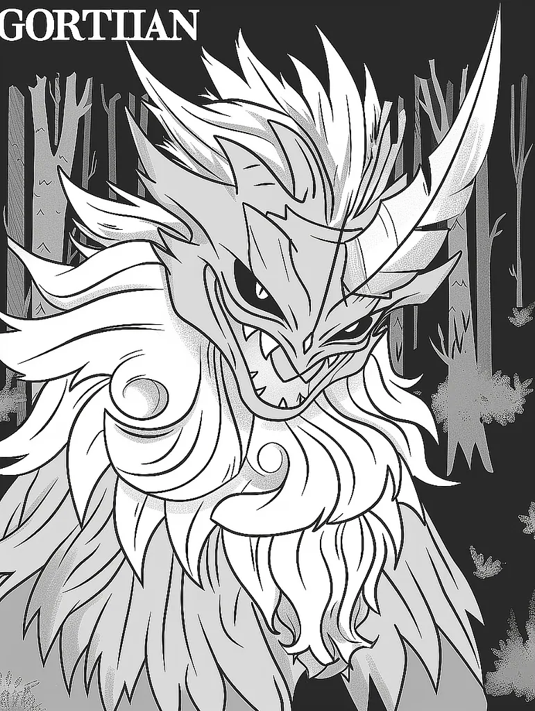 Giratina Pokemon in Dark Forest Coloring Page