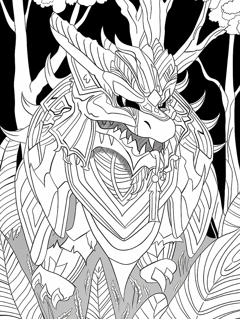 Giratina Pokemon in Dark Forest Coloring Page 3