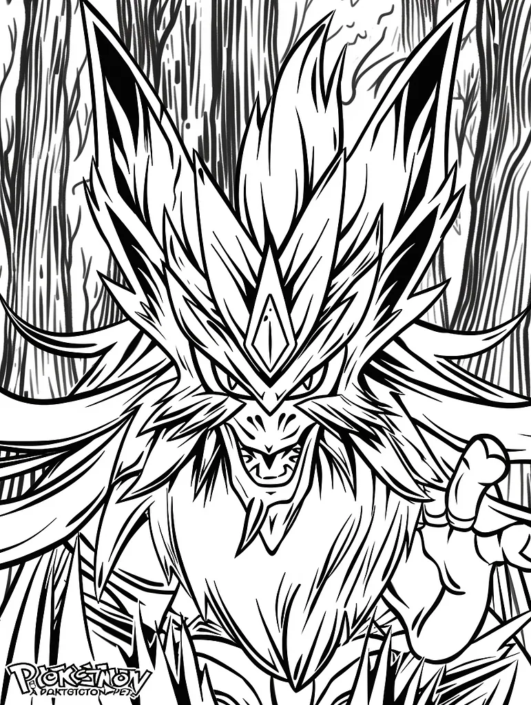 Giratina Pokemon in Dark Forest Coloring Page 4