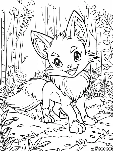 Joyful Fuecoco in a Forest Coloring Page - 2