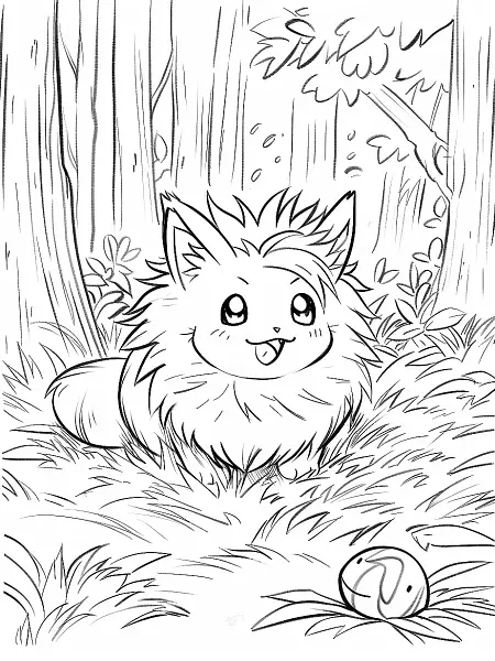 Joyful Fuecoco in a Forest Coloring Page - 0