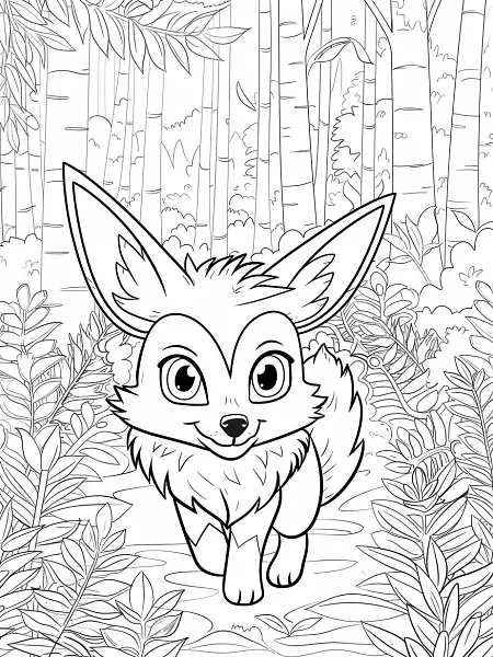 Joyful Fuecoco in a Forest Coloring Page - 3