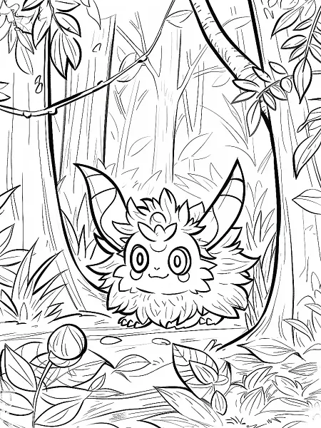 Ogerpon Pokemon Coloring Page - Mischievous in the Forest - 0