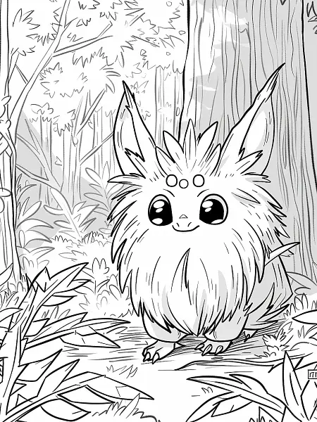 Ogerpon Pokemon Coloring Page - Mischievous in the Forest - 1