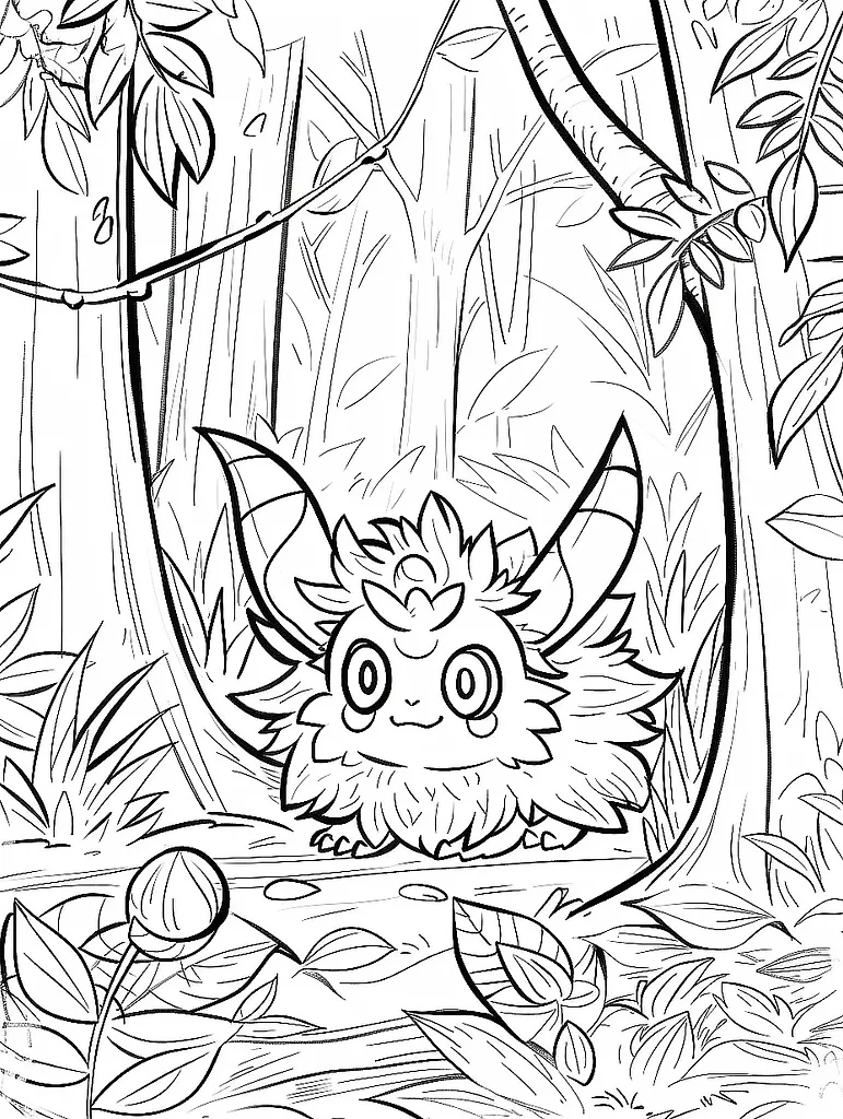 Ogerpon Pokemon Coloring Page - Mischievous in the Forest