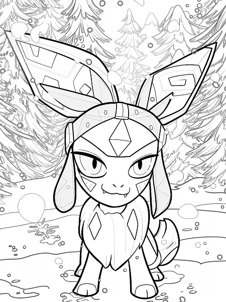 Joyful Glaceon in Snowy Forest Coloring Page - 1