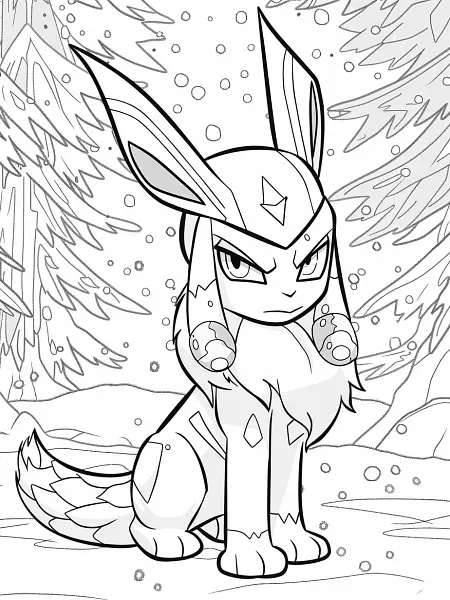 Joyful Glaceon in Snowy Forest Coloring Page - 2