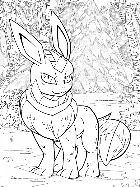 Joyful Glaceon in Snowy Forest Coloring Page - 0