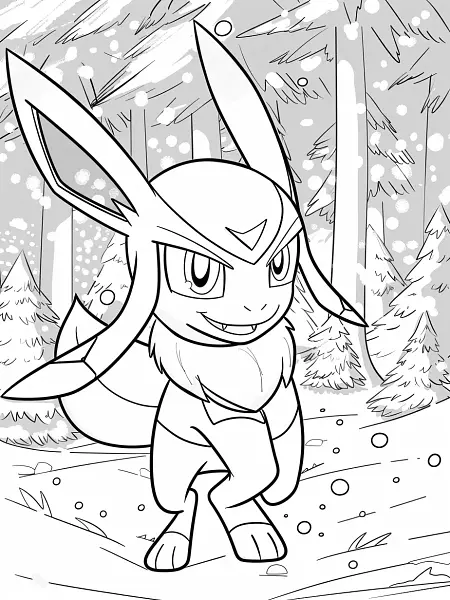 Joyful Glaceon in Snowy Forest Coloring Page - 3