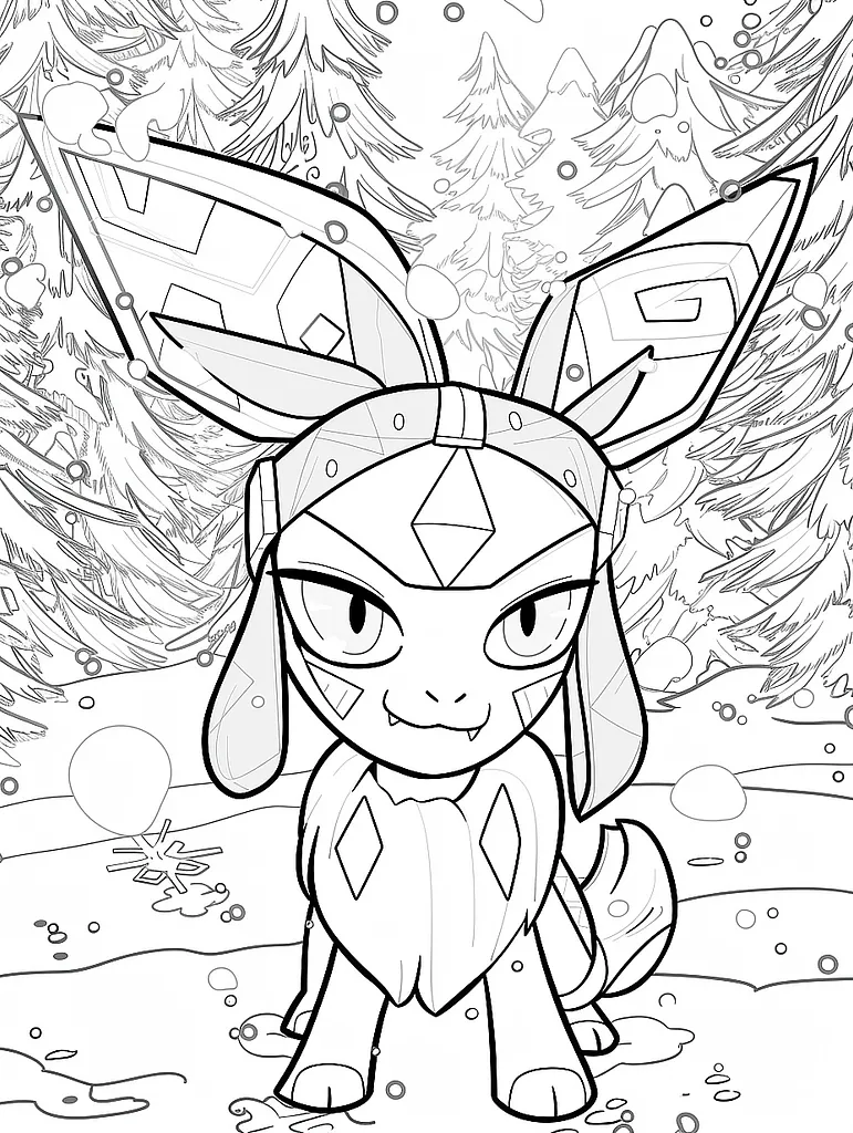 Joyful Glaceon in Snowy Forest Coloring Page 2