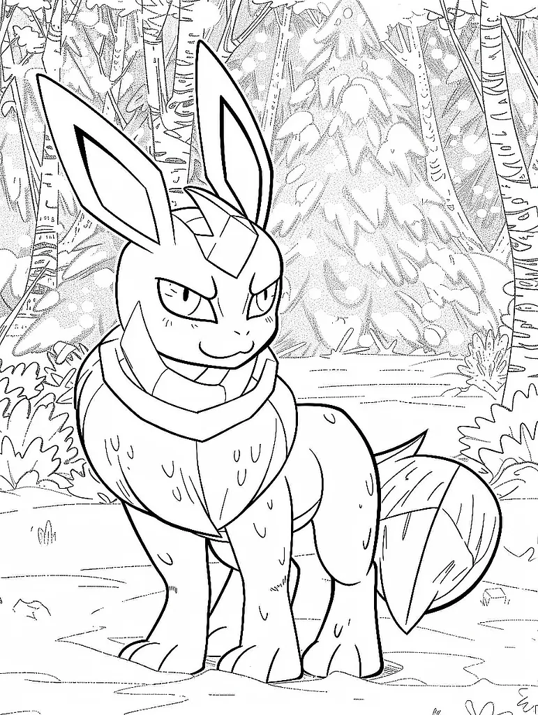 Joyful Glaceon in Snowy Forest Coloring Page