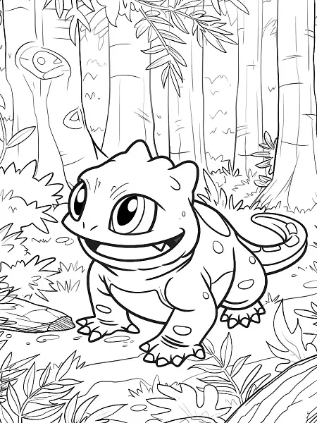 Happy Abra Pokemon in Forest Coloring Page - 1