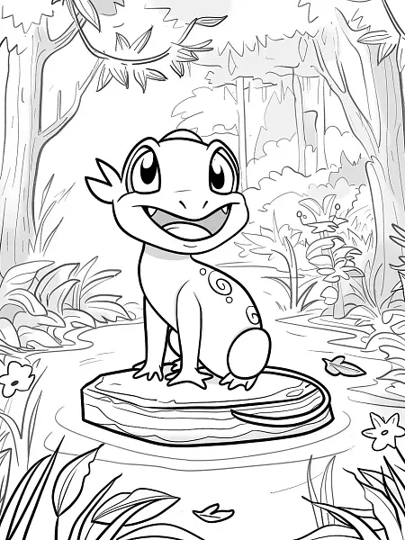 Happy Abra Pokemon in Forest Coloring Page - 2