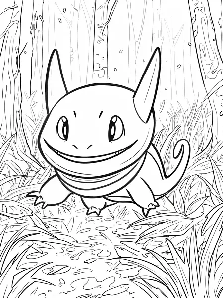 Happy Abra Pokemon in Forest Coloring Page - 3