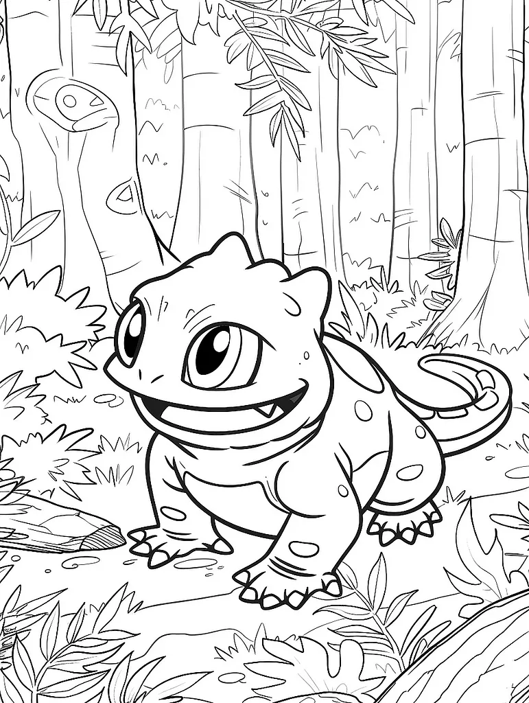 Happy Abra Pokemon in Forest Coloring Page 2