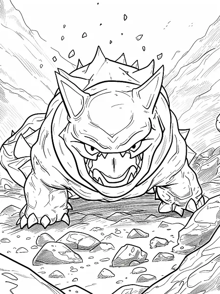 Onix Pokemon Coloring Page: Fierce in Rocky Terrain - 1