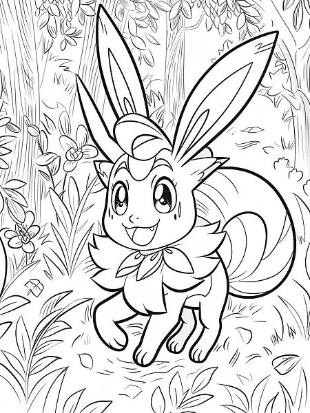 Joyful Sylveon in Forest Glade Coloring Page - 2