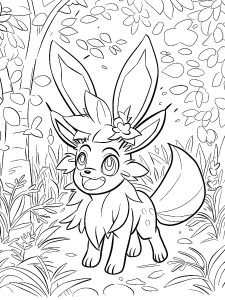 Joyful Sylveon in Forest Glade Coloring Page - 0