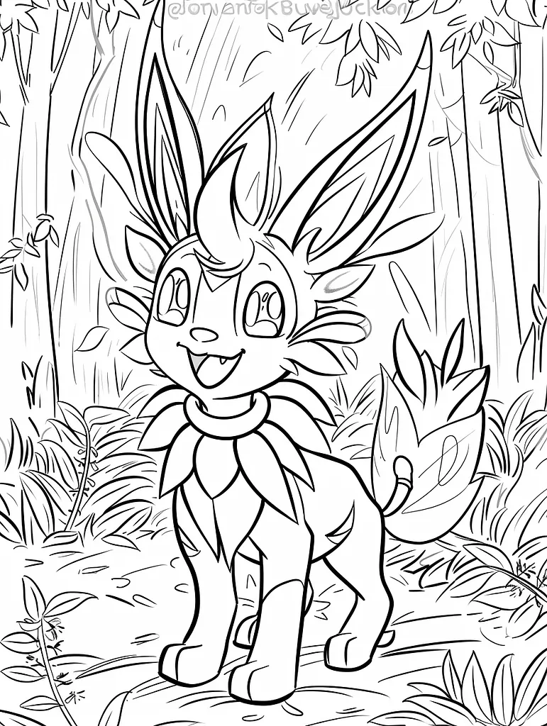 Joyful Sylveon in Forest Glade Coloring Page 4