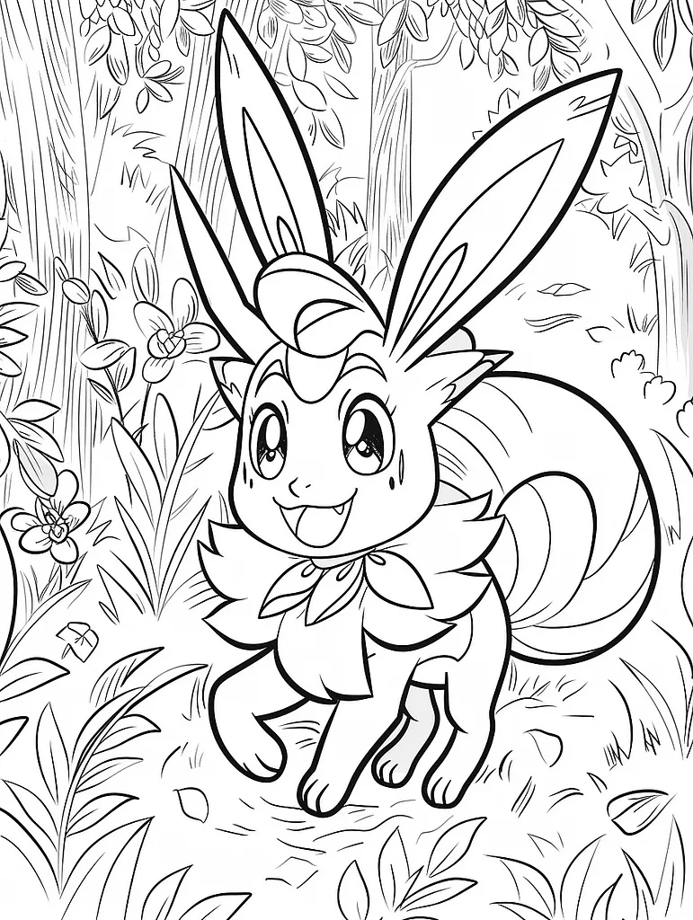 Joyful Sylveon in Forest Glade Coloring Page 3