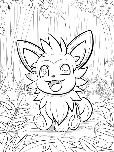 Joyful Sprigatito in Forest Coloring Page - 1