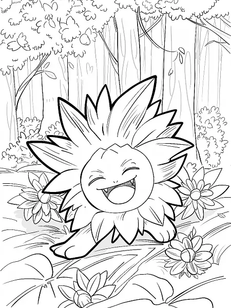 Joyful Sprigatito in Forest Coloring Page - 0