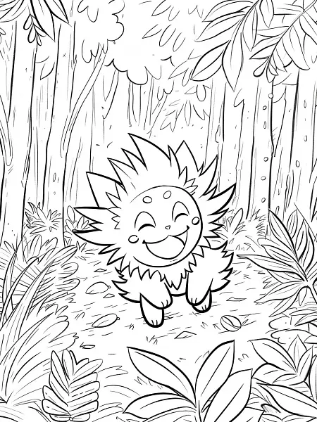 Joyful Sprigatito in Forest Coloring Page - 3