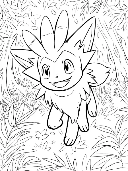 Joyful Sprigatito in Forest Coloring Page - 2