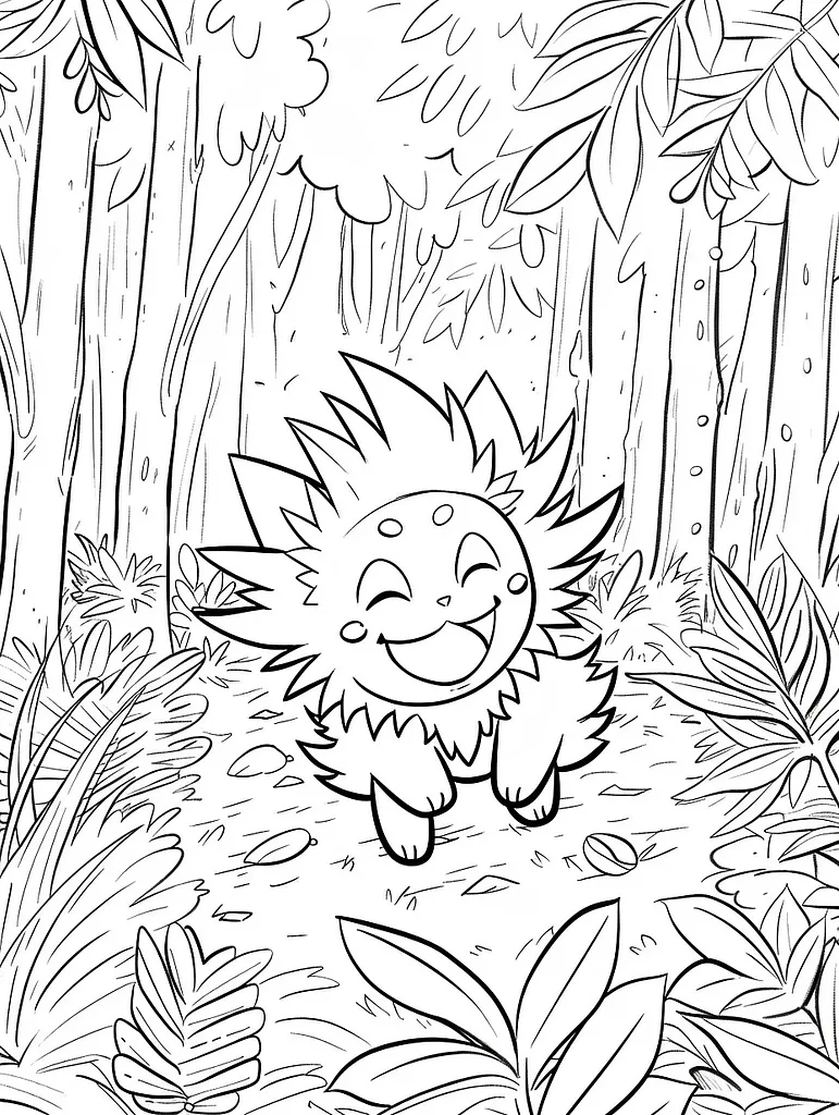 Joyful Sprigatito in Forest Coloring Page 4