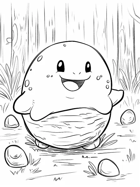 Happy Togepi in a Forest Coloring Page - 1