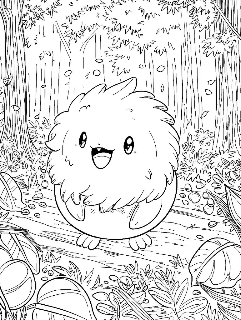 Happy Togepi in a Forest Coloring Page