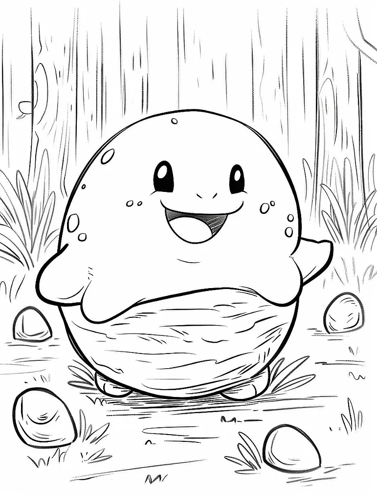 Happy Togepi in a Forest Coloring Page 2