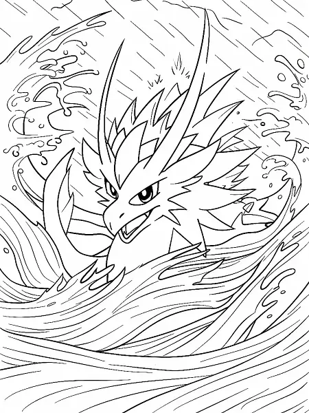 Fierce Lugia in Stormy Sea Coloring Page - 0