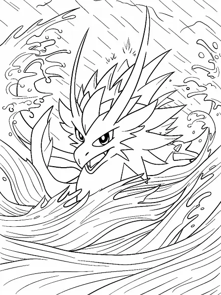 Fierce Lugia in Stormy Sea Coloring Page