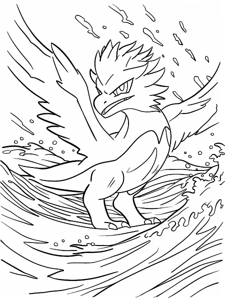 Fierce Lugia in Stormy Sea Coloring Page - 1