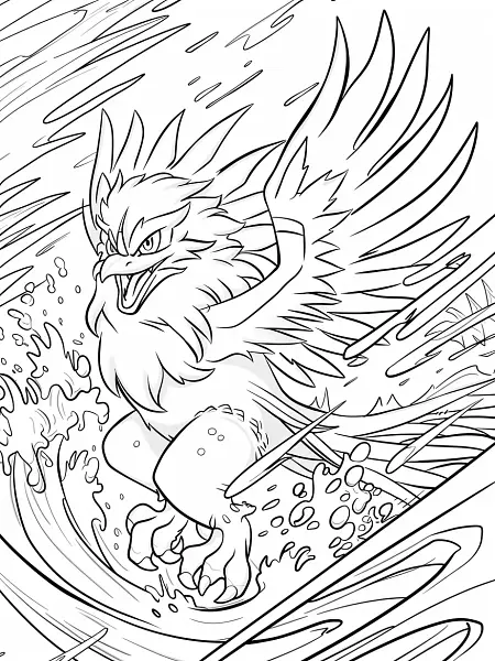 Fierce Lugia in Stormy Sea Coloring Page - 3