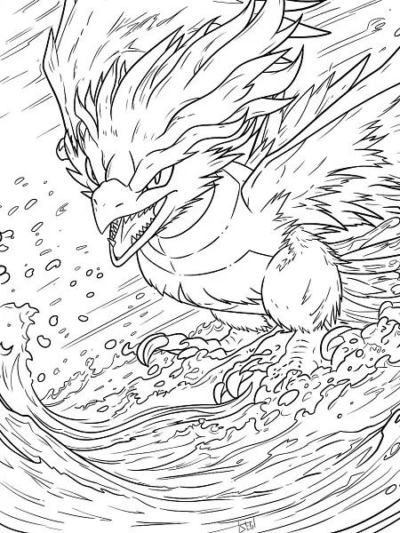 Fierce Lugia in Stormy Sea Coloring Page - 2